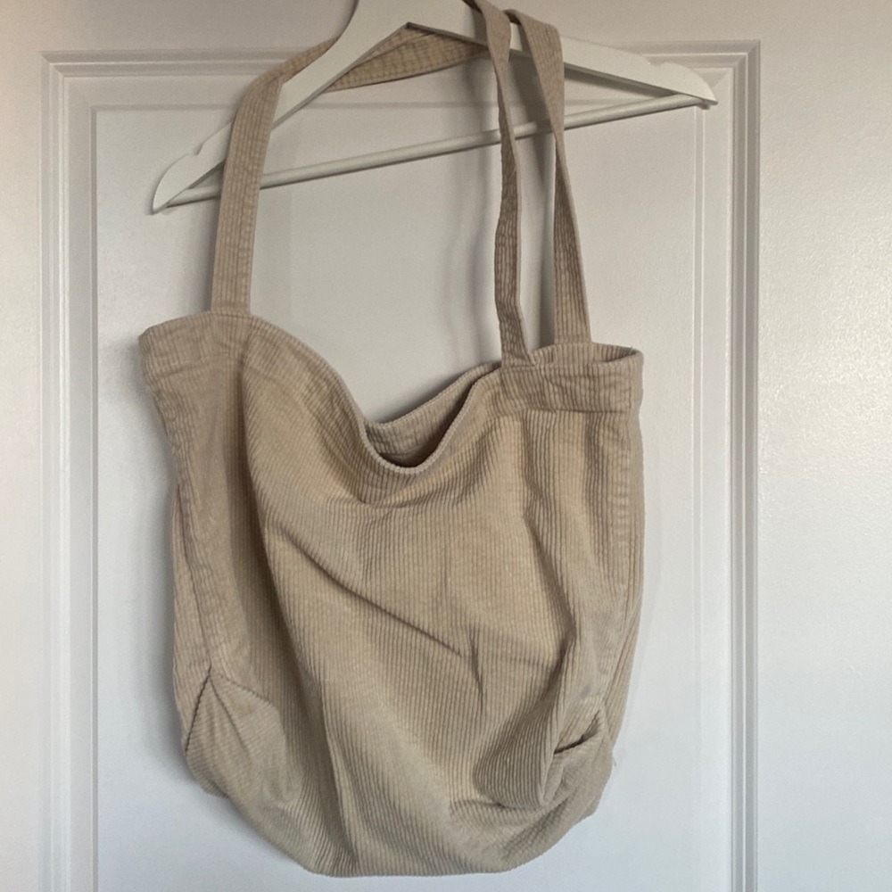 Corduroy Tote Bag Large Beige Slouchy Shoulder Bag with Inner Pocket - Picture 1 of 7